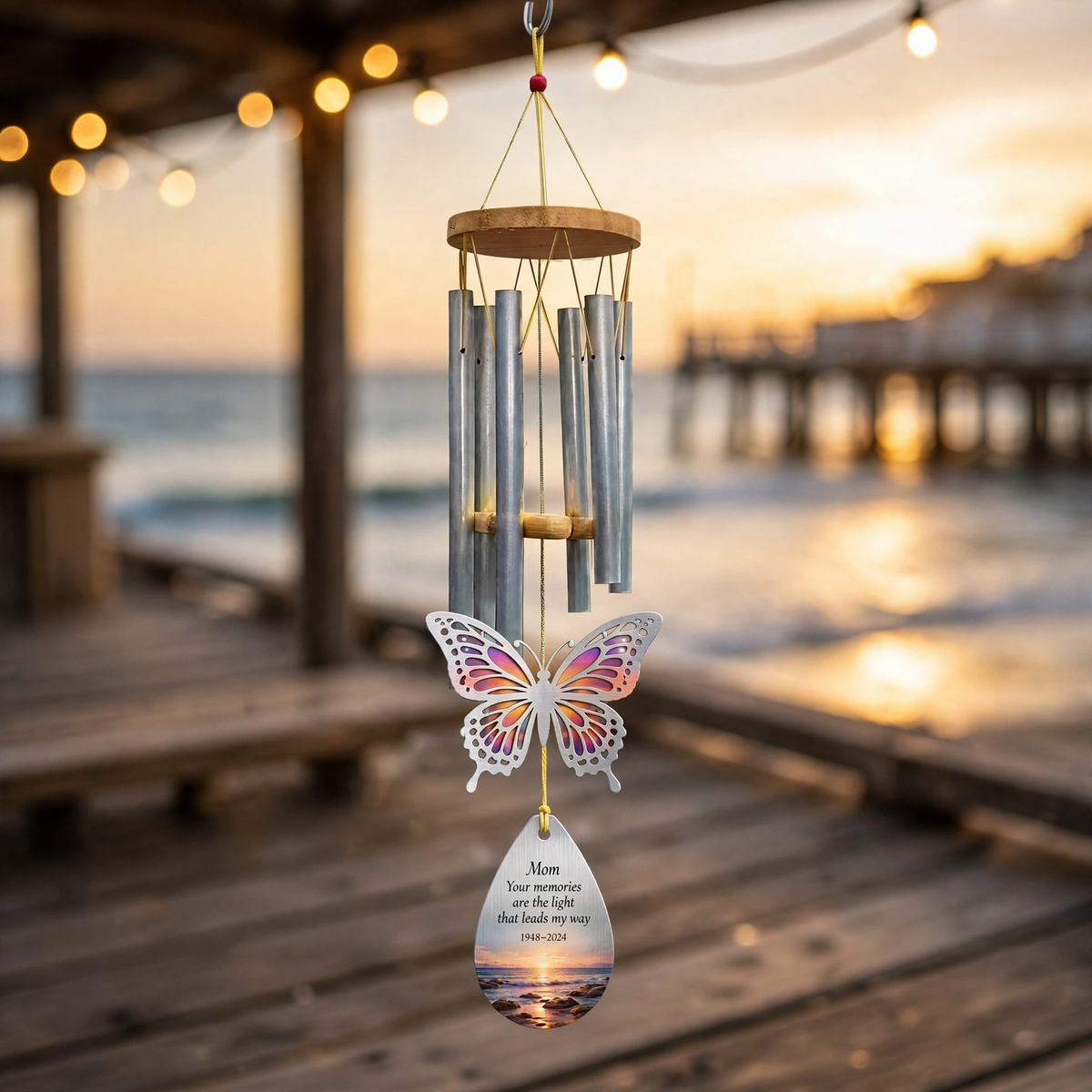 Personalized Memorial Wind Chimes For Loss Of Mother, Ocean Teardrop