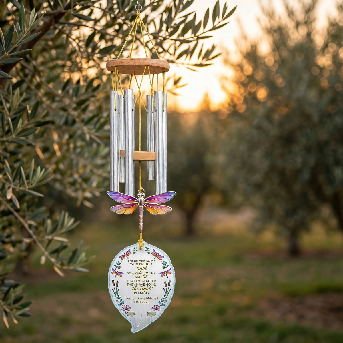 Personalized Memorial Wind Chimes For Loss Of Mother, Dragonfly Plaque