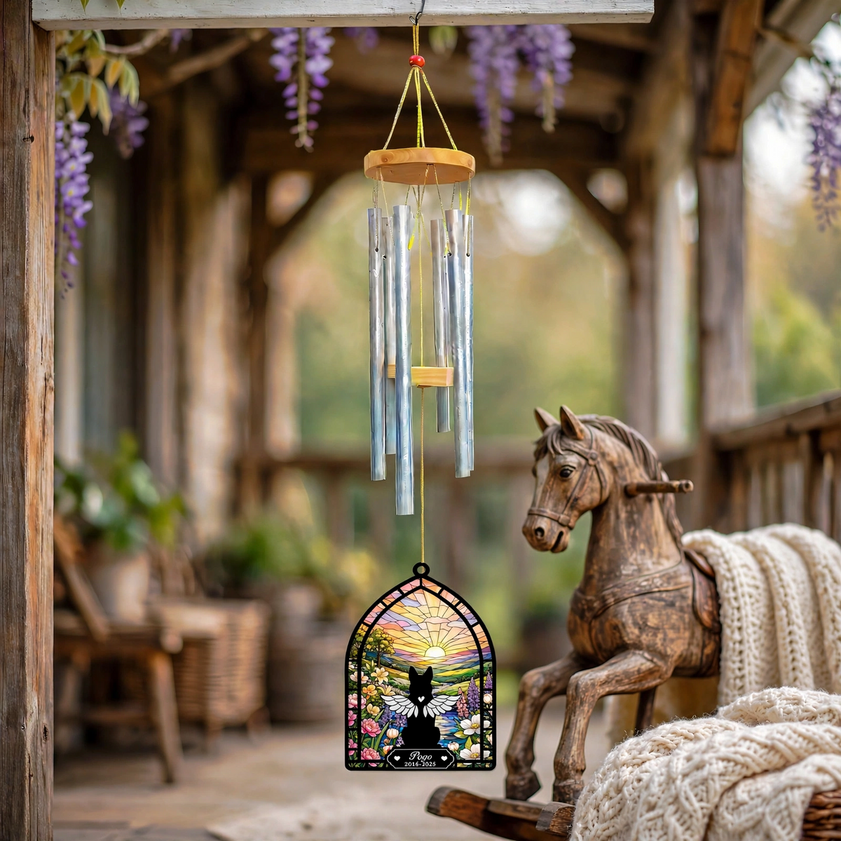 Rainbow Bridge Wind Chime, Dog Memorial Gift, Arched Window Keepsake