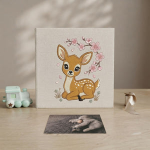 Baby Deer Memory Book - Delicate Floral Embroidery Photo Album