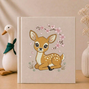 Baby Deer Memory Book - Delicate Floral Embroidery Photo Album