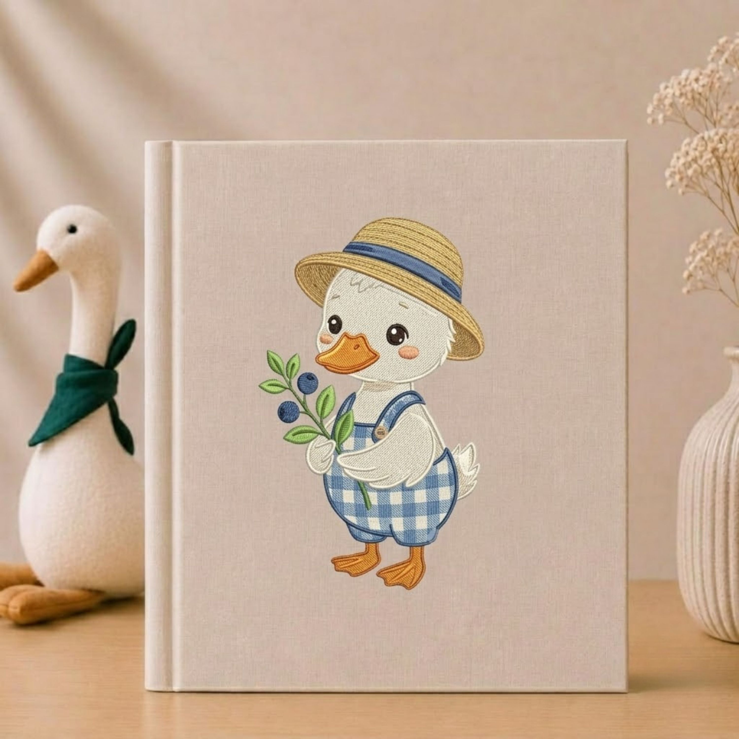 Little Duckling Photo Album - Soft Linen Cover with Blueberry Days Embroidery