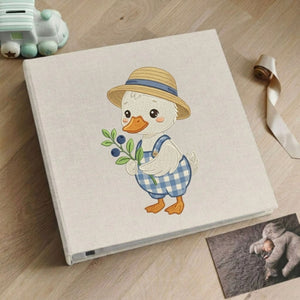 Little Duckling Photo Album - Soft Linen Cover with Blueberry Days Embroidery