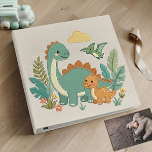 Little Dinosaur Adventures Photo Album - Soft Linen Cover with Prehistoric Friends