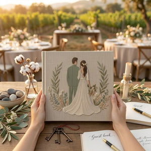 Our Love Story Keepsake Album - Soft Linen Cover with Bridal Embroidery