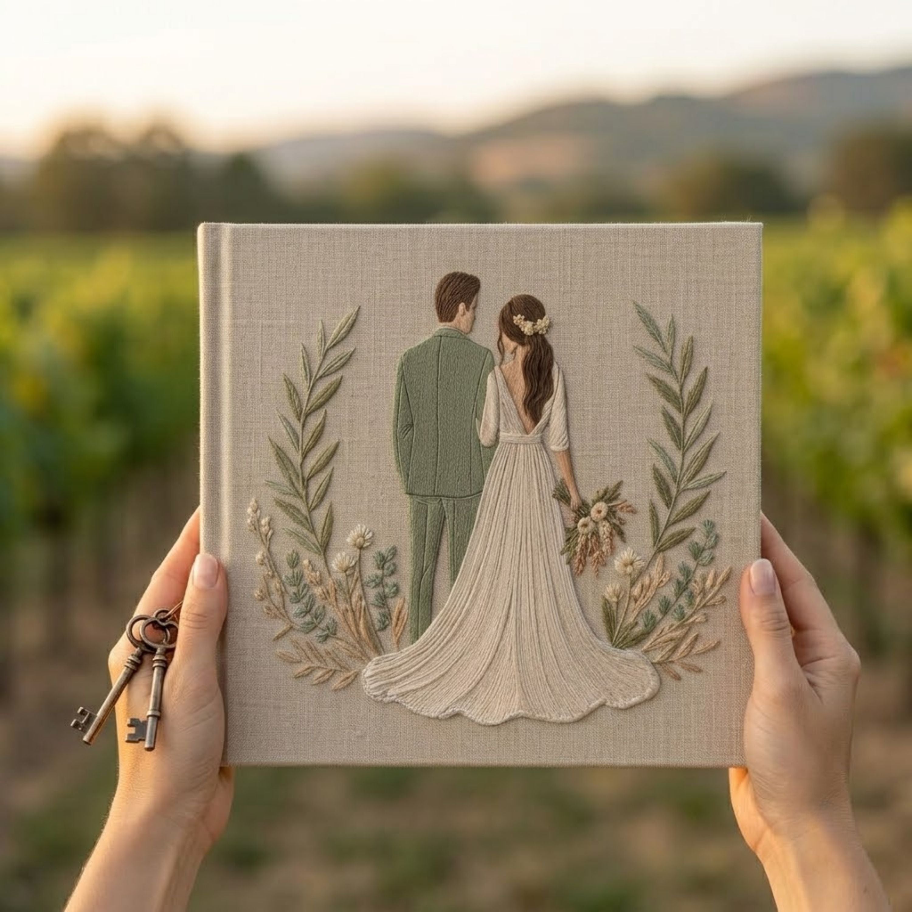 Our Love Story Keepsake Album - Soft Linen Cover with Bridal Embroidery