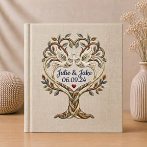Personalized Embroidered Wedding Photo Album - Custom Love Birds Tree of Life Album - Wedding Guest Book Alternative - Anniversary Keepsake Gift for Couples