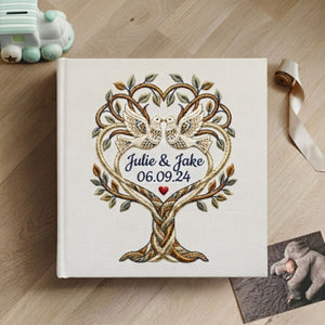 Personalized Embroidered Wedding Photo Album - Custom Love Birds Tree of Life Album - Wedding Guest Book Alternative - Anniversary Keepsake Gift for Couples