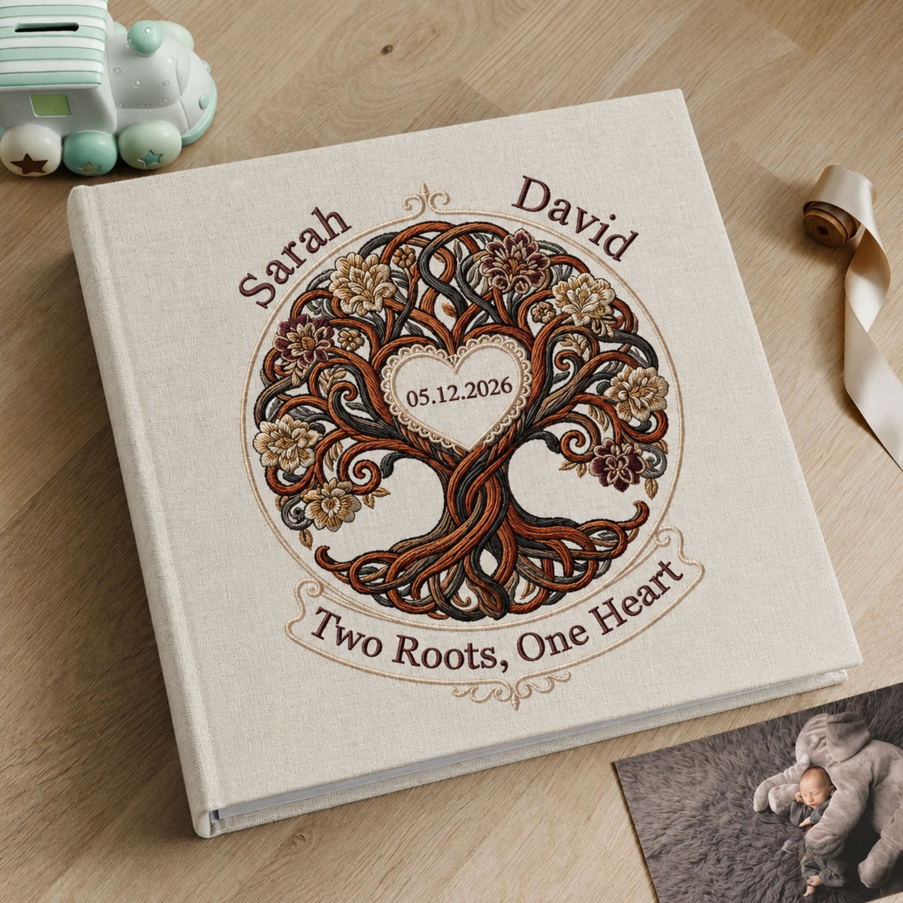 Personalized Embroidered Wedding Photo Album - Custom Celtic Tree of Life Memory Book - Anniversary Keepsake - Wedding Gift for Couples
