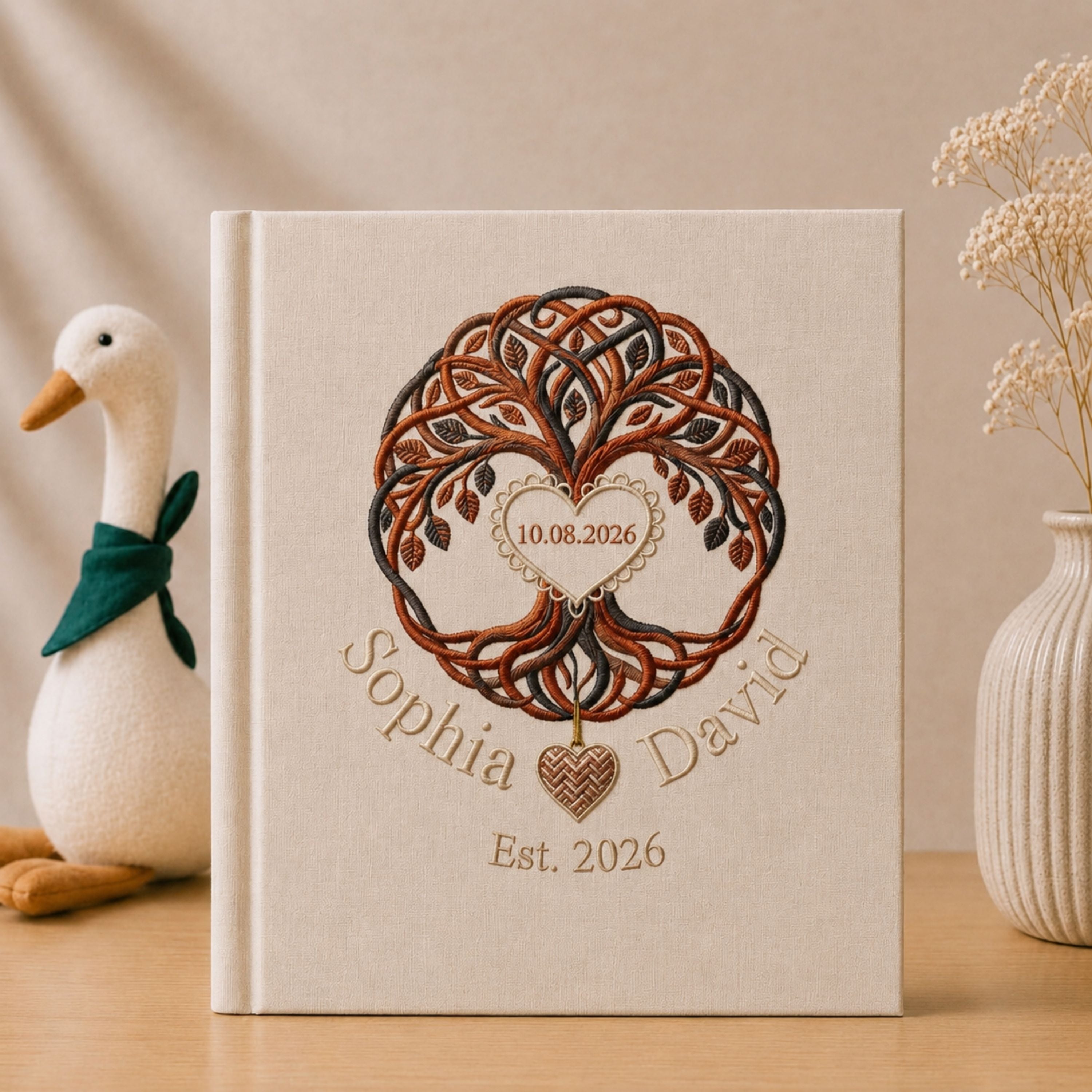 Personalized Embroidered Wedding Photo Album - Custom Celtic Tree of Life Memory Book - Anniversary Keepsake - Wedding Gift for Couples