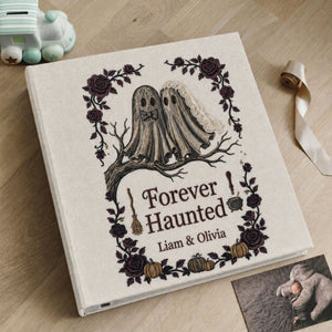 Personalized Embroidered Ghost Couple Photo Album - Forever Haunted Wedding Memory Book - Gothic Halloween Keepsake - Custom Anniversary Gift