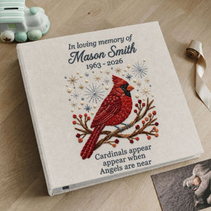Personalized Cardinal Memorial Photo Album - Custom Embroidered Sympathy Memory Book - In Loving Memory Keepsake - Bereavement Gift