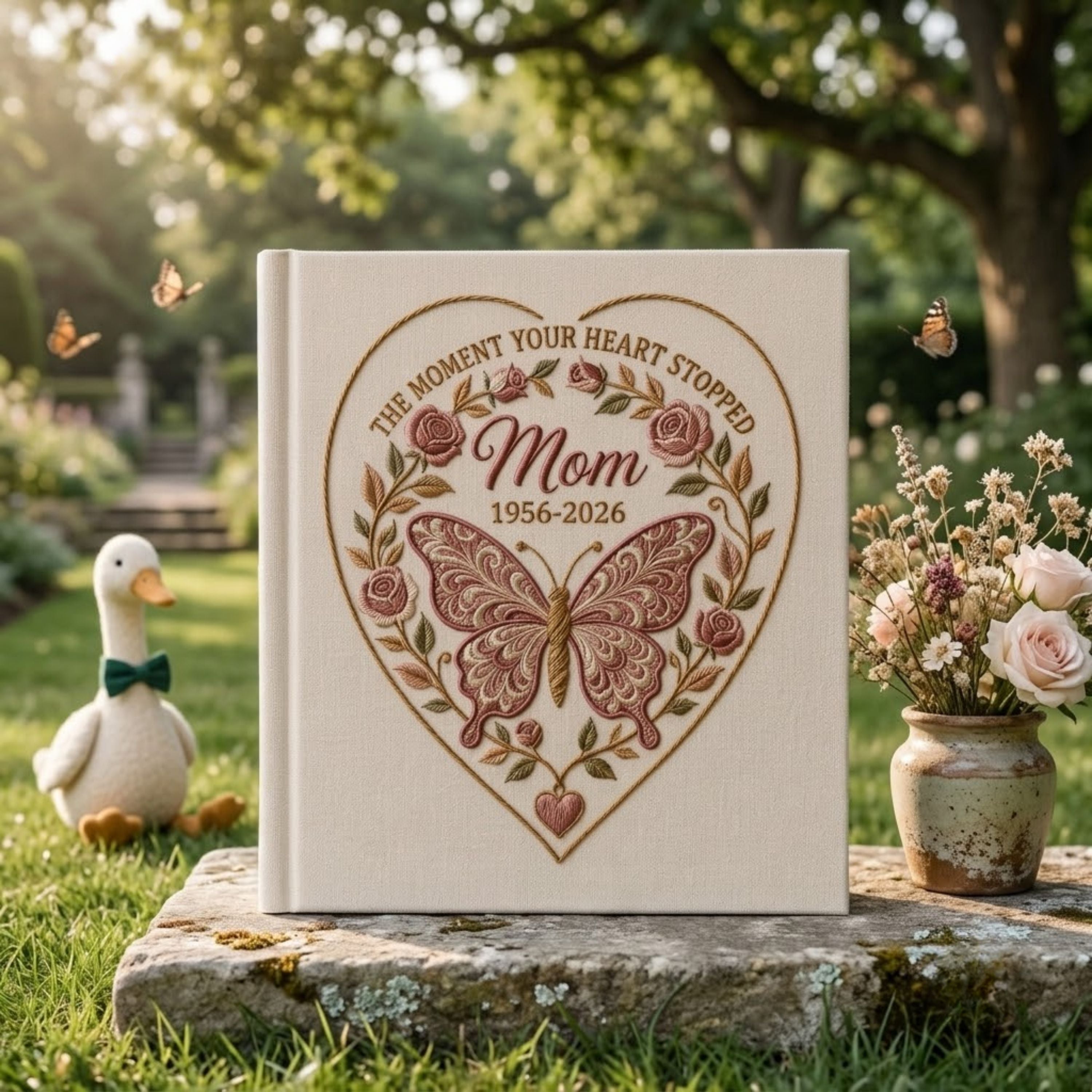 Memorial Photo Album for Mom Personalized Remembrance Album Butterfly and Roses Sympathy Gift In Loving Memory Keepsake