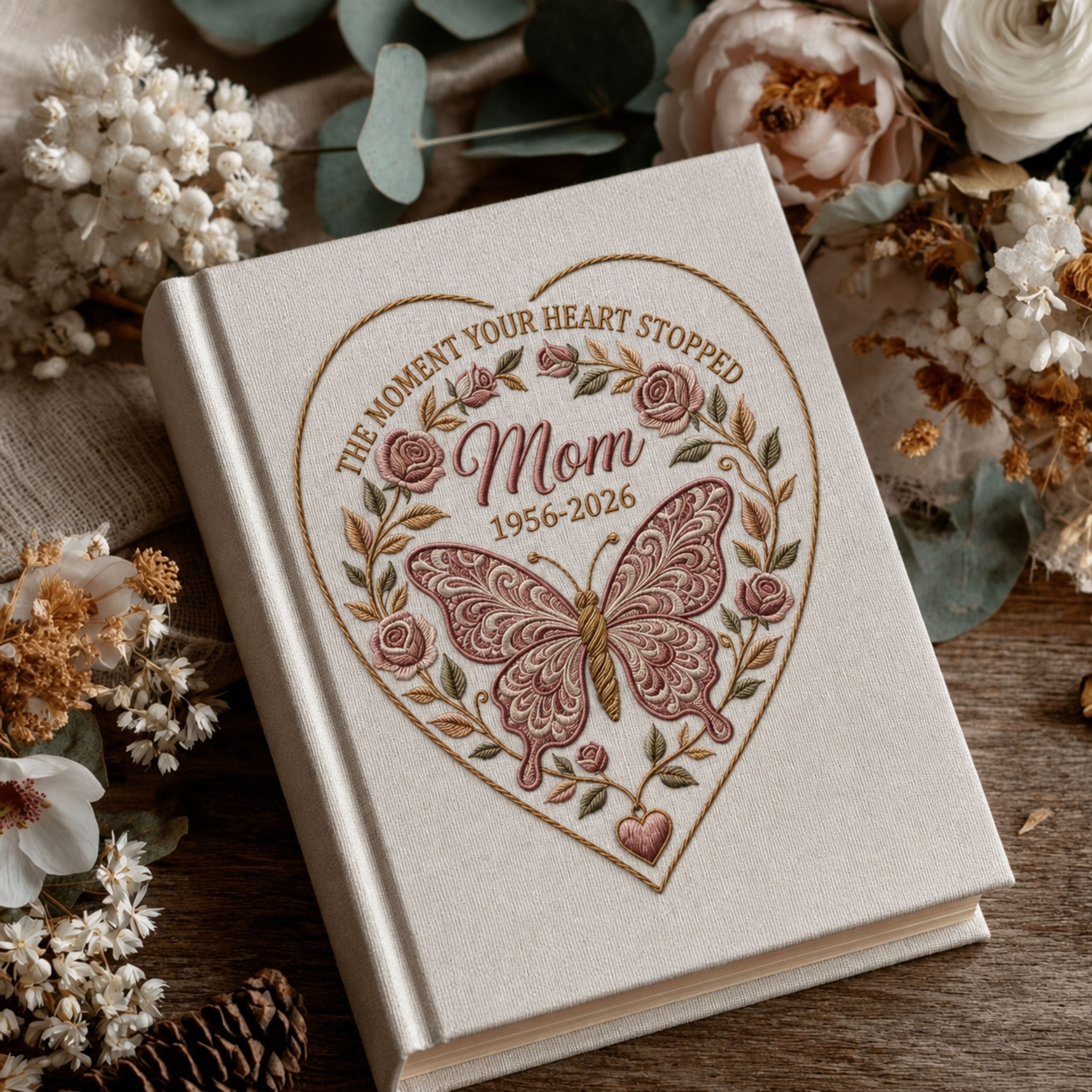 Memorial Photo Album for Mom Personalized Remembrance Album Butterfly and Roses Sympathy Gift In Loving Memory Keepsake