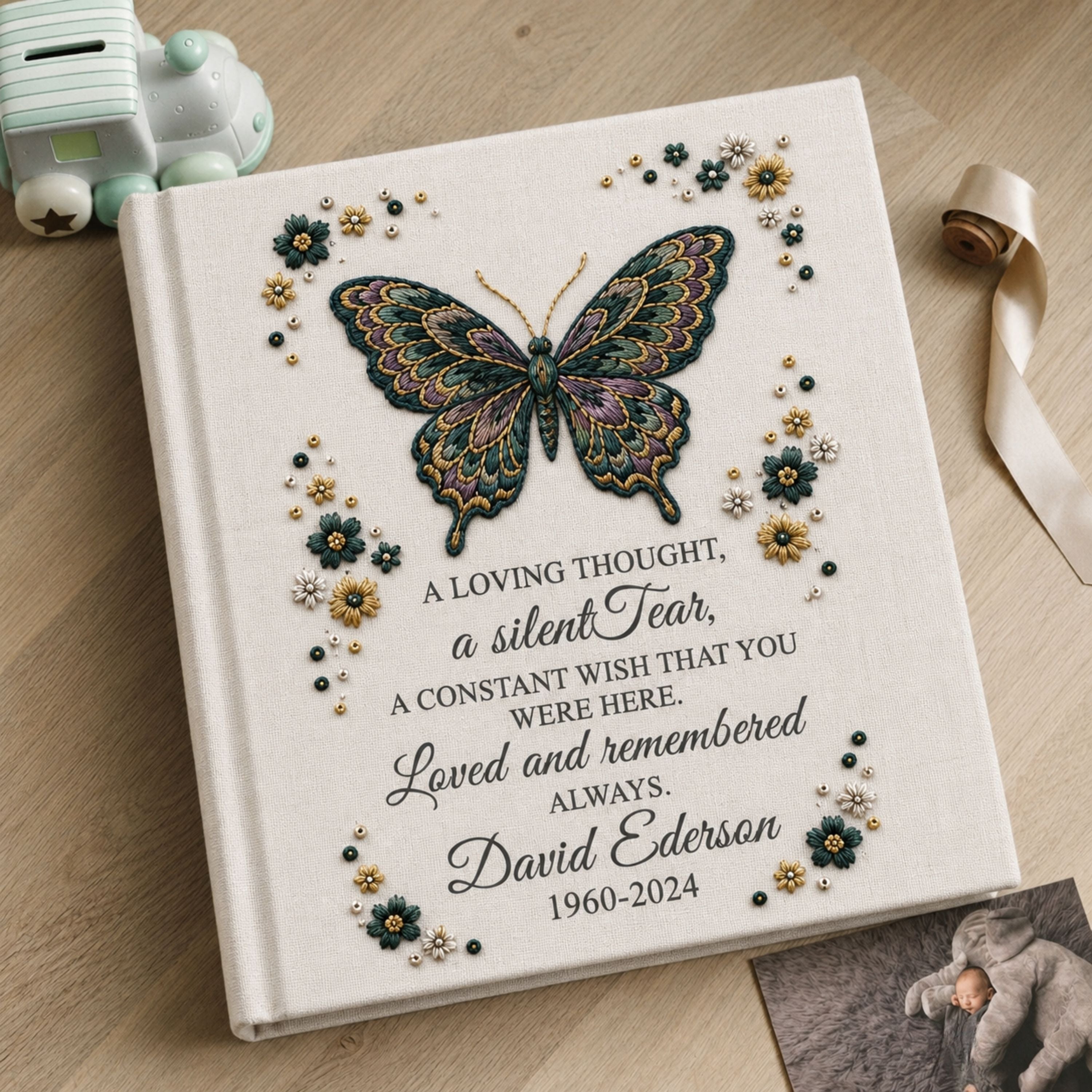 Butterfly Memorial Photo Album Personalized Remembrance Album Floral Sympathy Gift Celebration of Life Memory Keepsake
