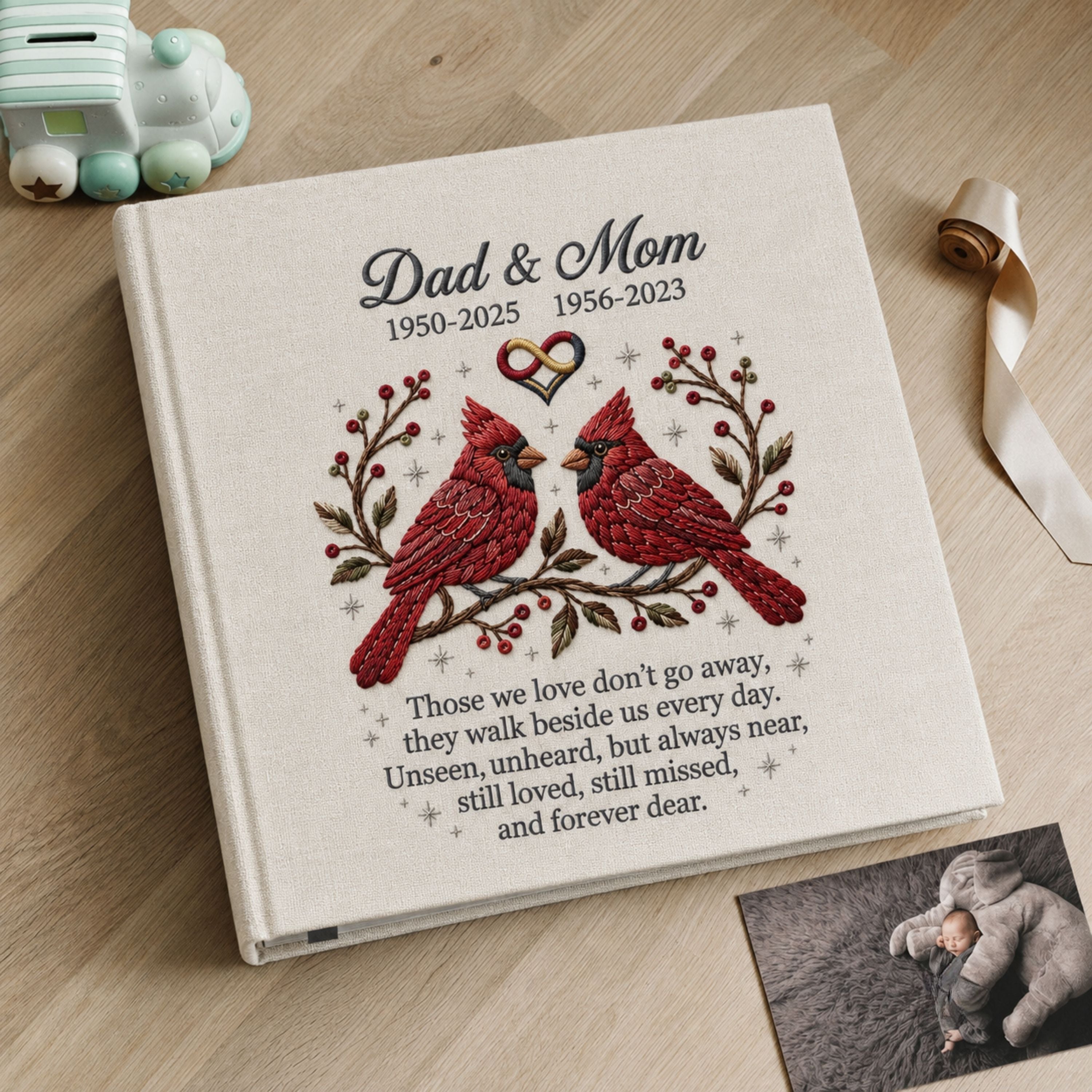 Personalized Dad and Mom Memorial Photo Album Cardinal Remembrance Book Sympathy Gift In Loving Memory Keepsake for Parents