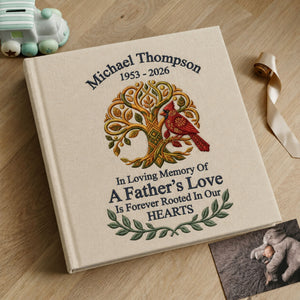 In Loving Memory of Dad Photo Album Personalized Father Remembrance Book Cardinal Memorial Gift Tree of Life Keepsake