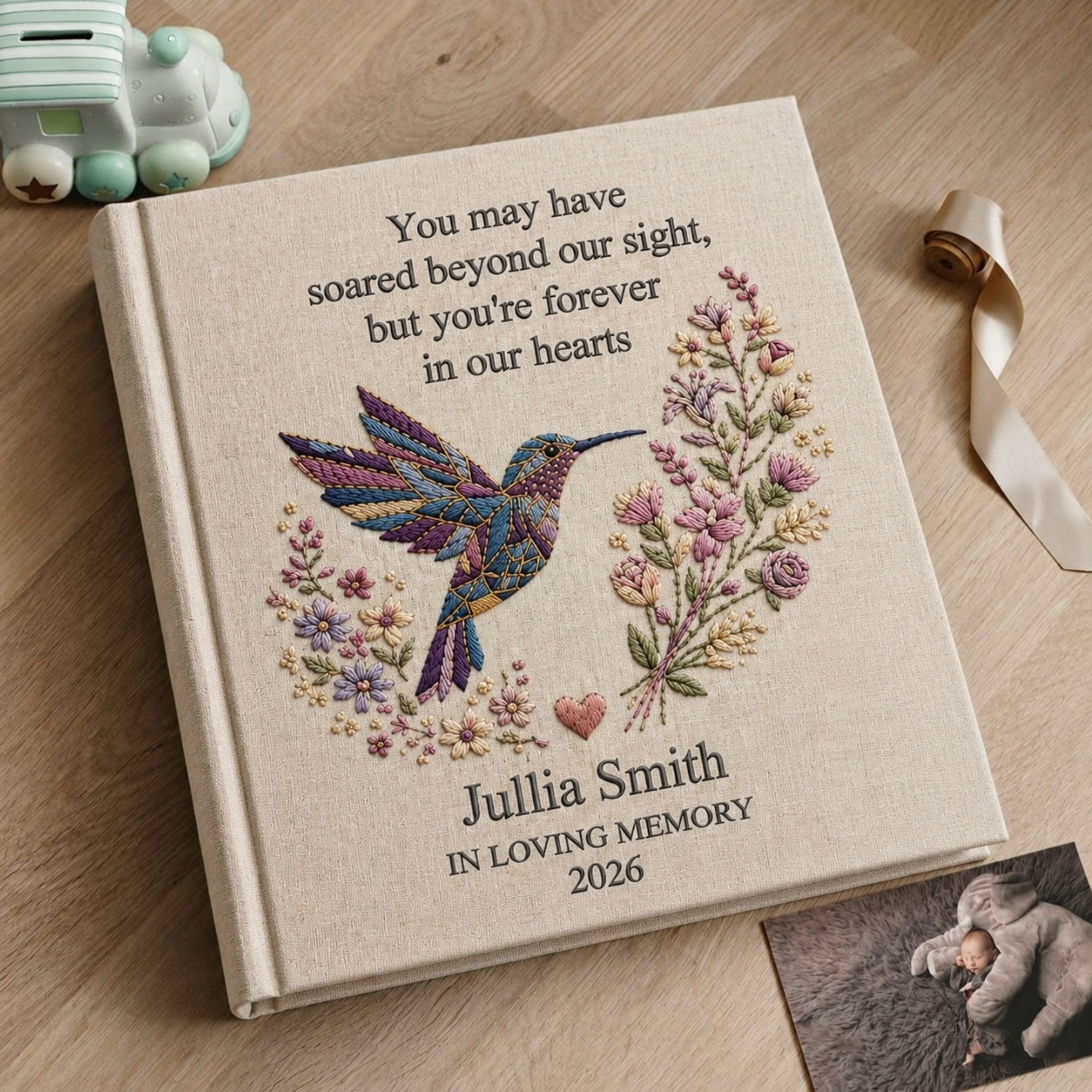 Personalized Memorial Photo Album Hummingbird Remembrance Book Floral Sympathy Gift In Loving Memory Keepsake for Someone Special