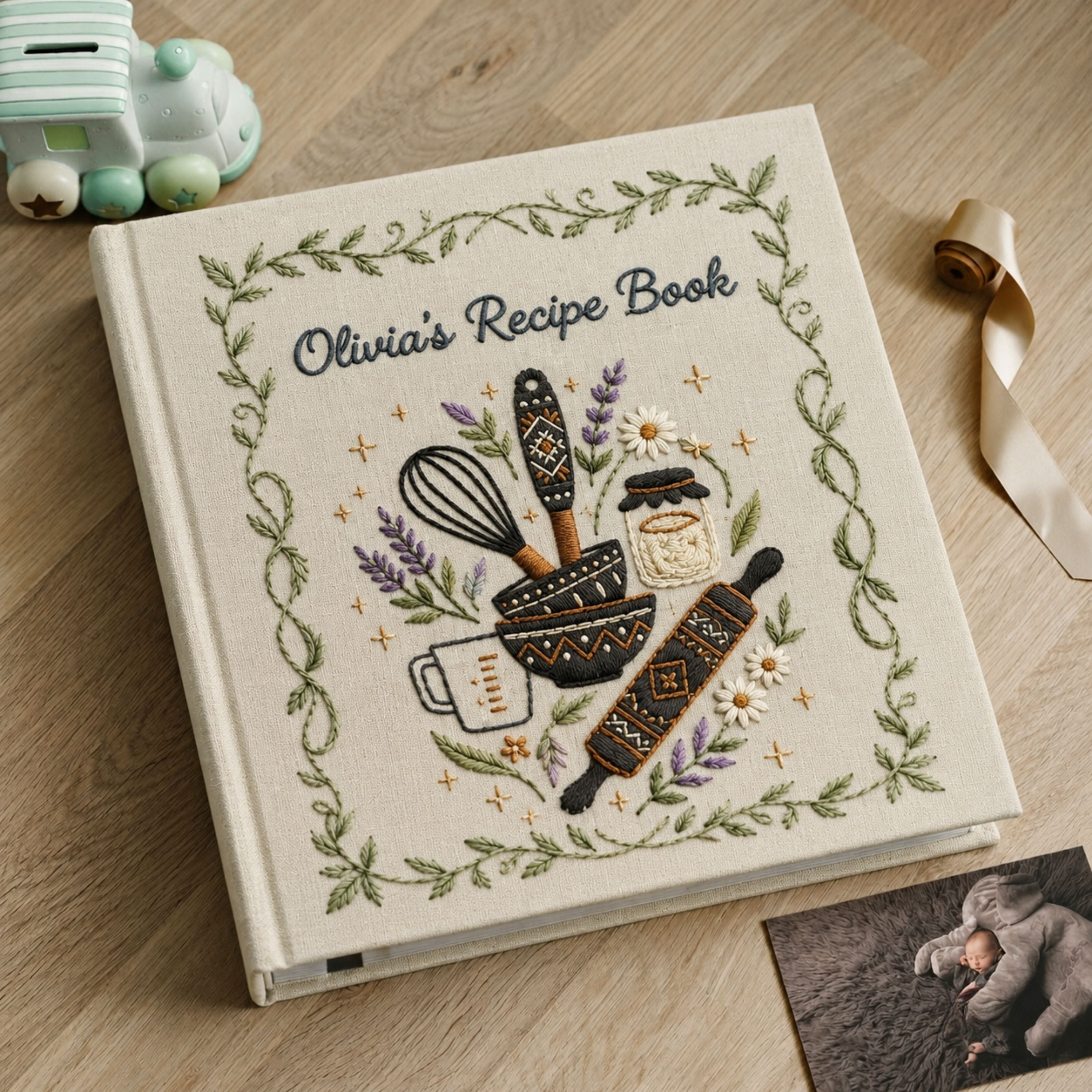Botanical Recipe Book Personalized Cookbook Custom Kitchen Journal Family Heirloom Gift for Mom Grandma Bride or Wife