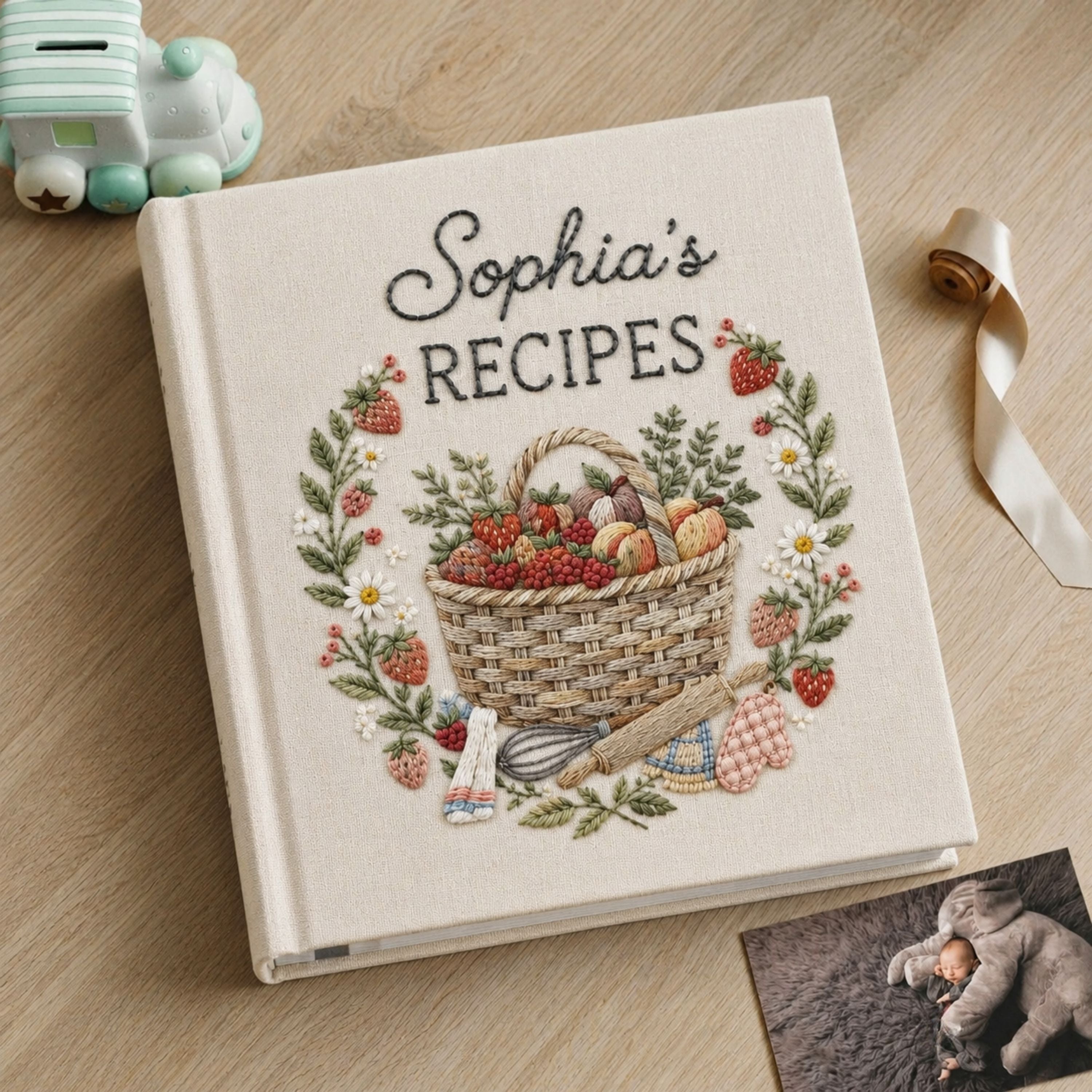 Custom Family Recipe Book Personalized Cookbook Cottage Kitchen Baking Journal Strawberry Recipe Keepsake Gift for Her