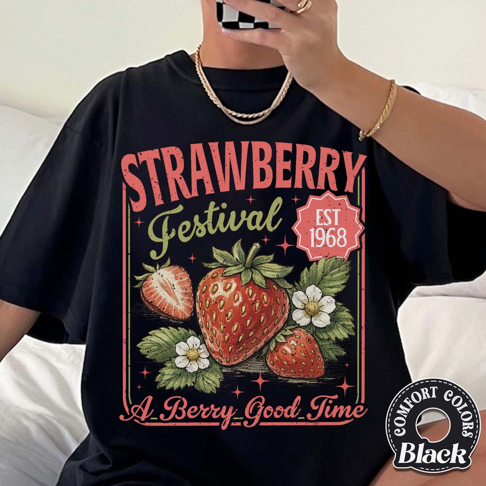 Retro Strawberry Graphic T-Shirt, Summer Berry Festival Tee, Cottagecore Fruit Lover Gift