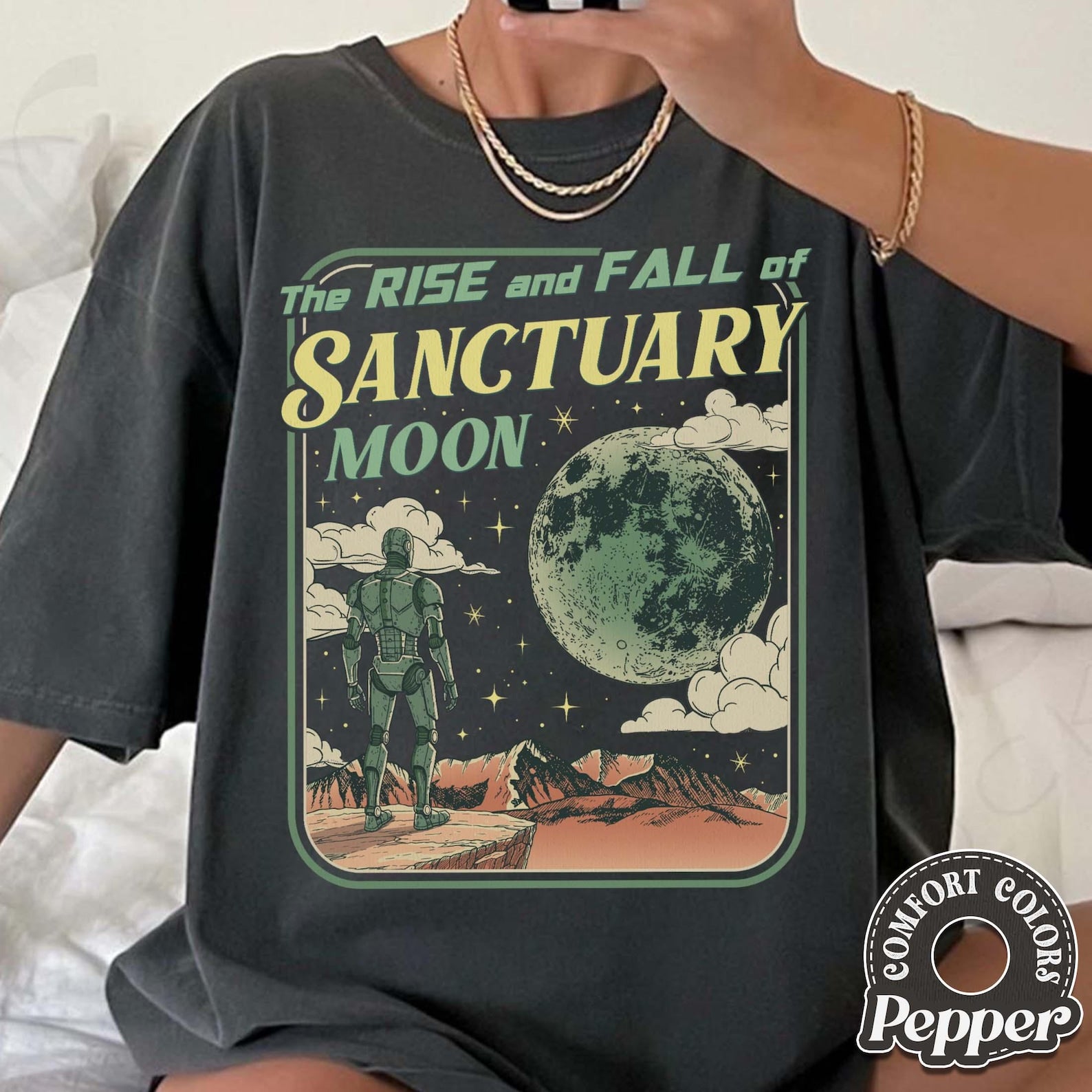 Retro Sci-Fi Space Soap Graphic T-Shirt, Bookish Robot Reader Tee