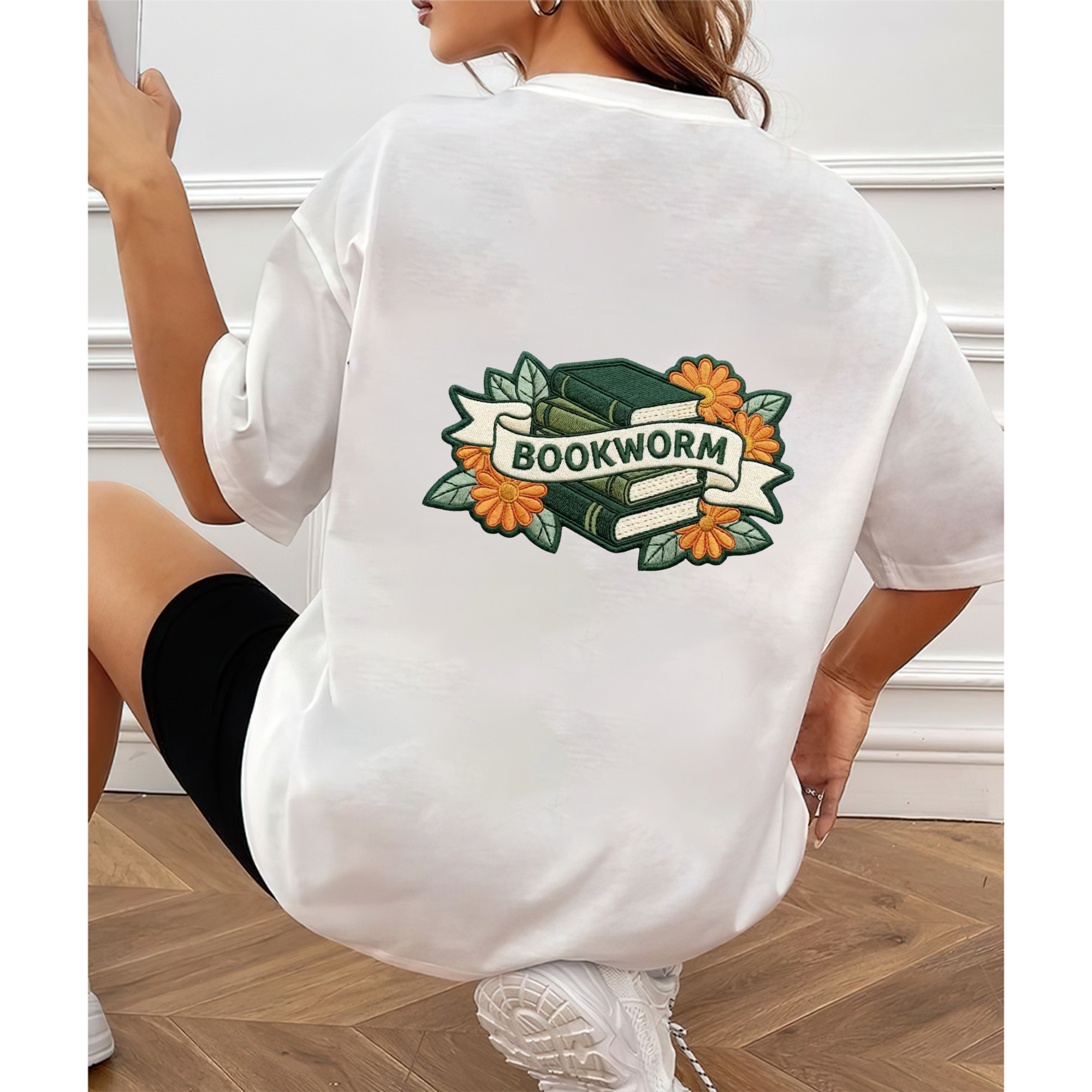 Stacked Books, Floral Accents T-Shirt