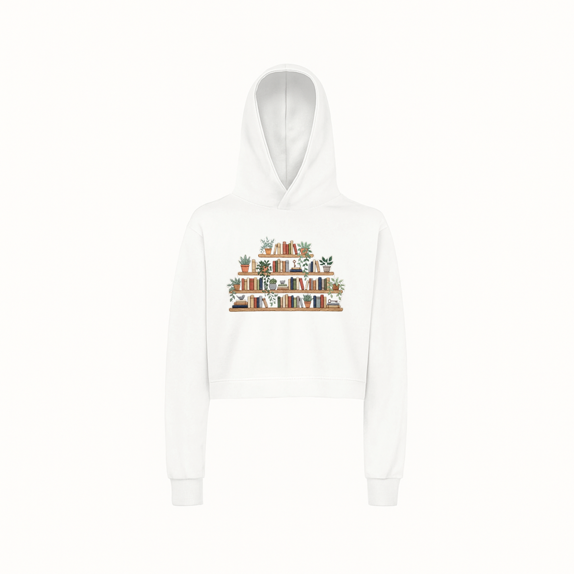 Bookshelf Embroidery Design, Cozy Book Lover Shelf with Plants, Reading Room Machine Embroidery - Hoodie