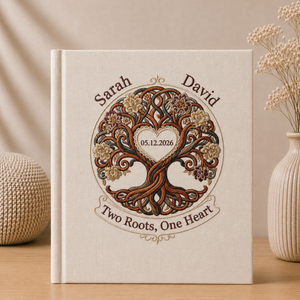 Personalized Embroidered Tree of Life Wedding Photo Album - Custom Couple Memory Book - Two Roots One Heart Keepsake - Anniversary Gift for Couples
