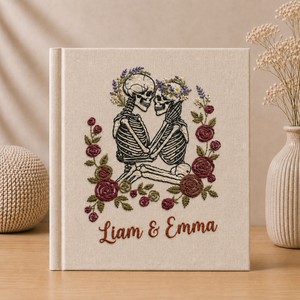 Personalized Gothic Love Album - Embroidered Skeleton Couple Memory Book - Custom Wedding Keepsake - Alternative Wedding Gift