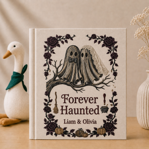 Personalized Embroidered Ghost Couple Photo Album - Forever Haunted Wedding Memory Book - Gothic Halloween Keepsake - Custom Anniversary Gift
