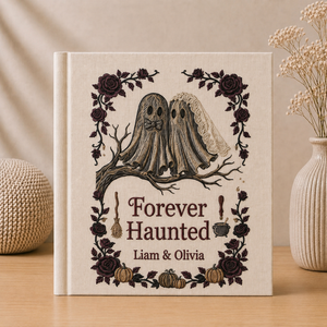 Personalized Embroidered Ghost Couple Photo Album - Forever Haunted Wedding Memory Book - Gothic Halloween Keepsake - Custom Anniversary Gift