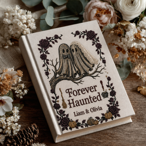 Personalized Embroidered Ghost Couple Photo Album - Forever Haunted Wedding Memory Book - Gothic Halloween Keepsake - Custom Anniversary Gift