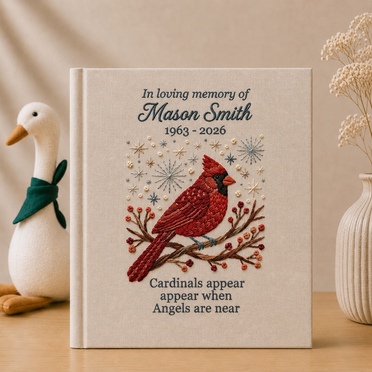 Personalized Cardinal Memorial Photo Album - Custom Embroidered Sympathy Memory Book - In Loving Memory Keepsake - Bereavement Gift