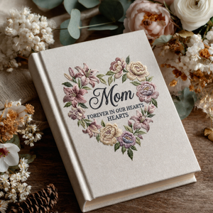 Personalized Memorial Photo Album for Mom - Custom Embroidered Sympathy Memory Book - Forever in Our Hearts Keepsake - Remembrance Gift