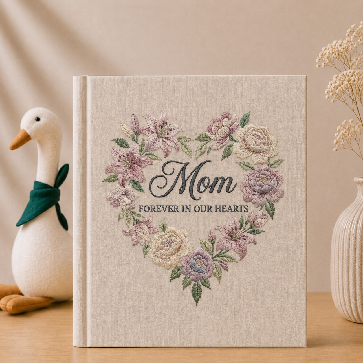 Personalized Memorial Photo Album for Mom - Custom Embroidered Sympathy Memory Book - Forever in Our Hearts Keepsake - Remembrance Gift