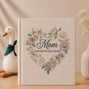 Personalized Memorial Photo Album for Mom - Custom Embroidered Sympathy Memory Book - Forever in Our Hearts Keepsake - Remembrance Gift