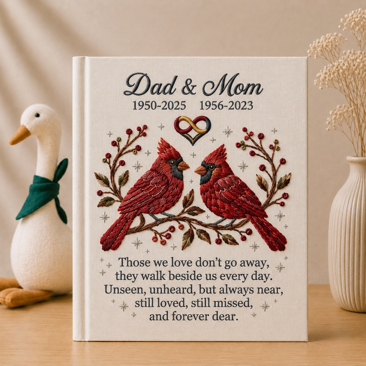 Personalized Dad and Mom Memorial Photo Album Cardinal Remembrance Book Sympathy Gift In Loving Memory Keepsake for Parents