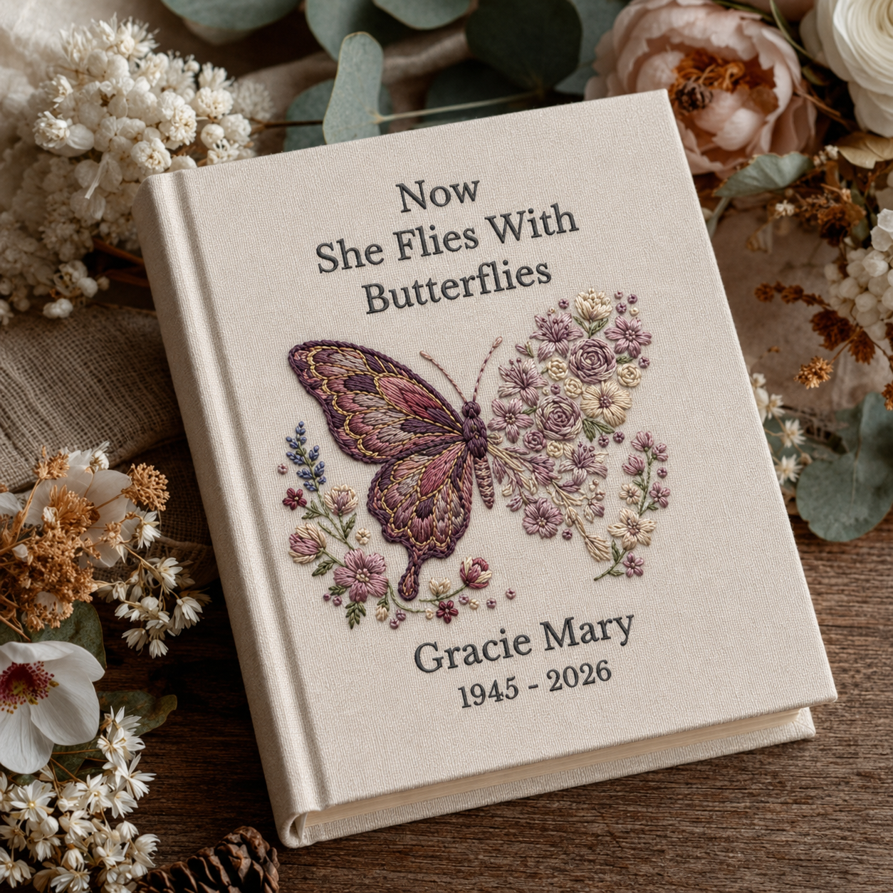 Floral Butterfly Memorial Album Personalized Celebration of Life Photo Book Bereavement Sympathy Gift for Mother Grandma or Loved One