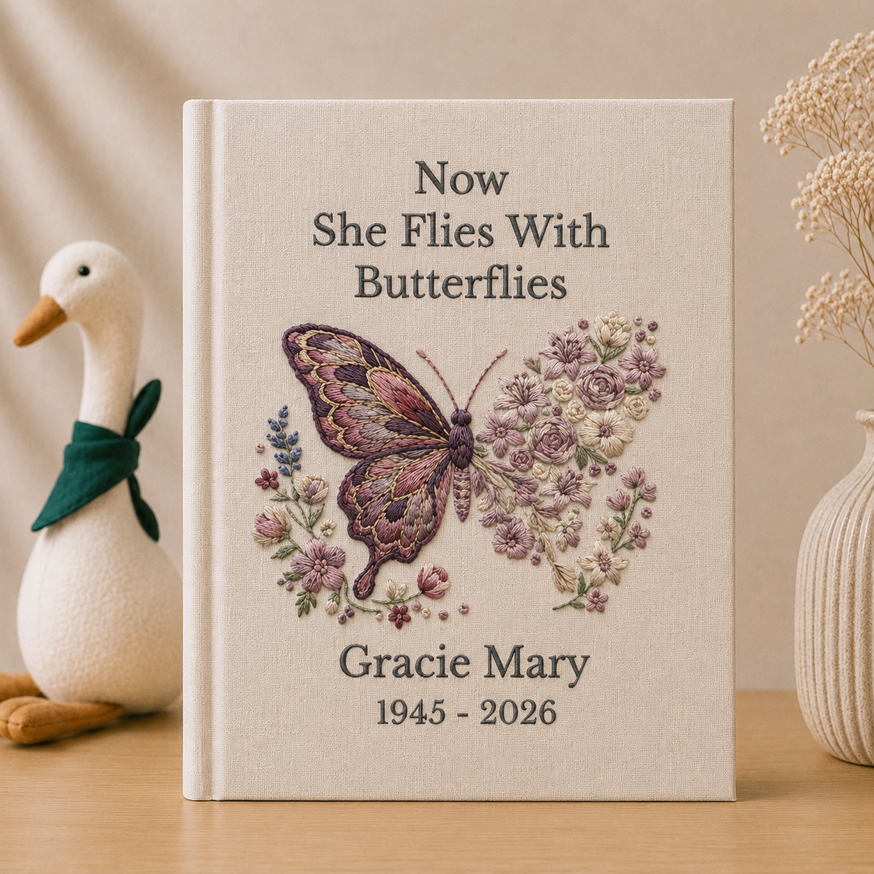 Floral Butterfly Memorial Album Personalized Celebration of Life Photo Book Bereavement Sympathy Gift for Mother Grandma or Loved One