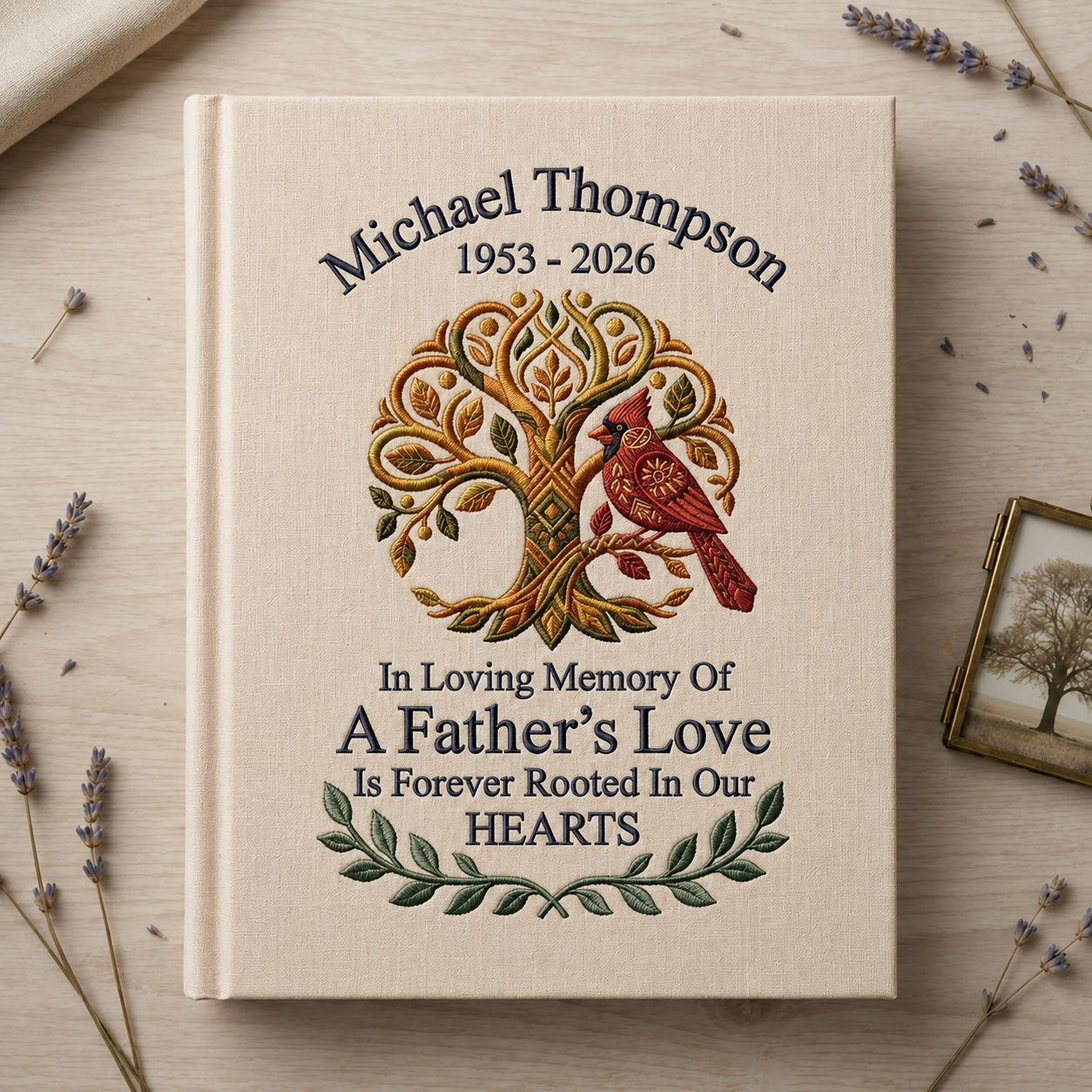 In Loving Memory of Dad Photo Album Personalized Father Remembrance Book Cardinal Memorial Gift Tree of Life Keepsake