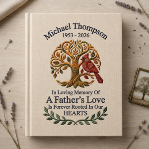 In Loving Memory of Dad Photo Album Personalized Father Remembrance Book Cardinal Memorial Gift Tree of Life Keepsake