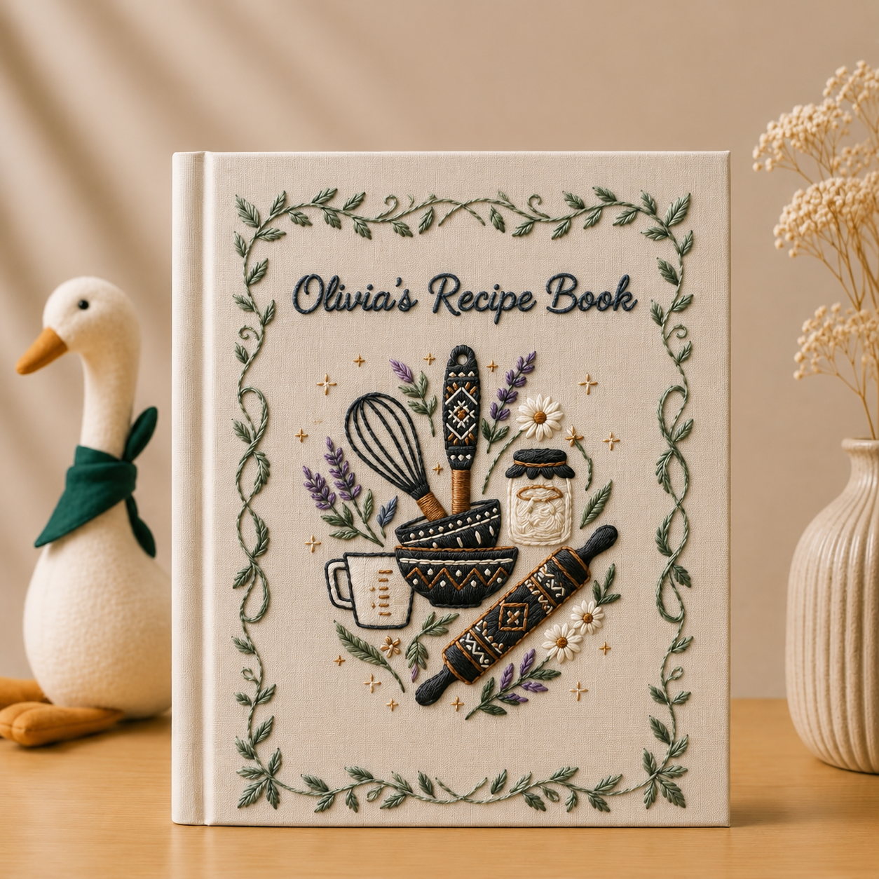 Botanical Recipe Book Personalized Cookbook Custom Kitchen Journal Family Heirloom Gift for Mom Grandma Bride or Wife