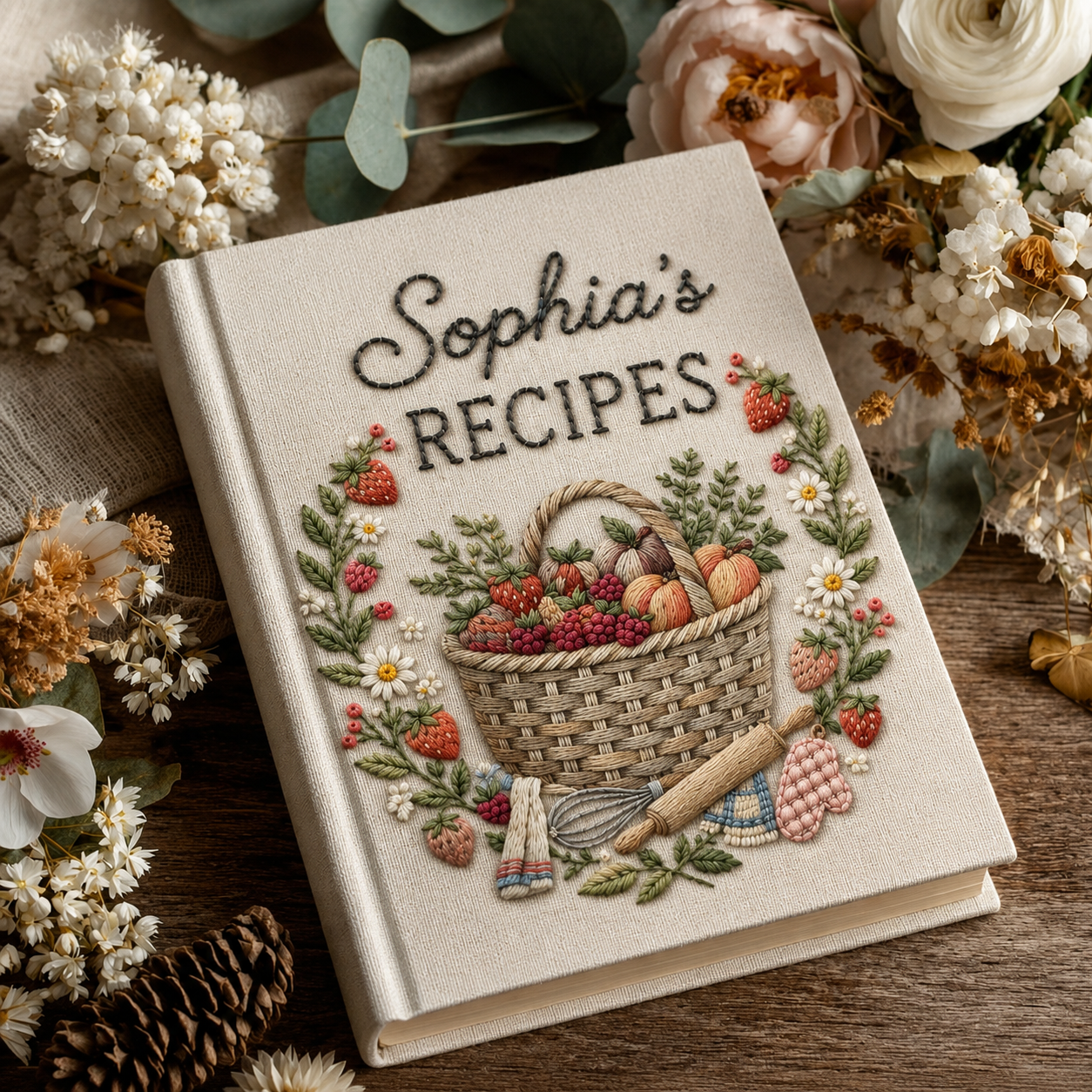 Custom Family Recipe Book Personalized Cookbook Cottage Kitchen Baking Journal Strawberry Recipe Keepsake Gift for Her