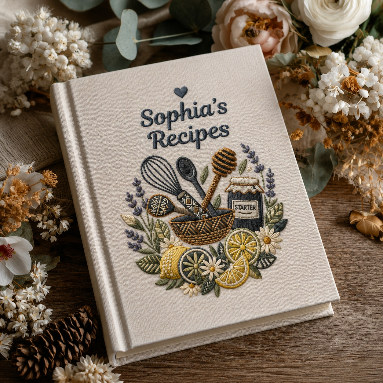 Custom Family Recipe Book Personalized Kitchen Journal Lemon Lavender Sourdough Cookbook Heirloom Gift for Home Baker