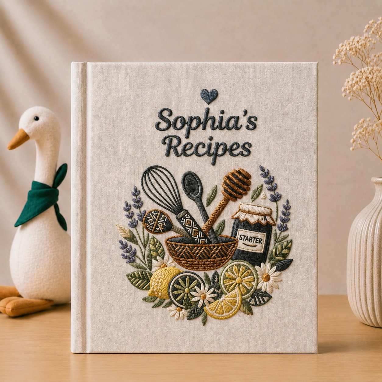 Custom Family Recipe Book Personalized Kitchen Journal Lemon Lavender Sourdough Cookbook Heirloom Gift for Home Baker