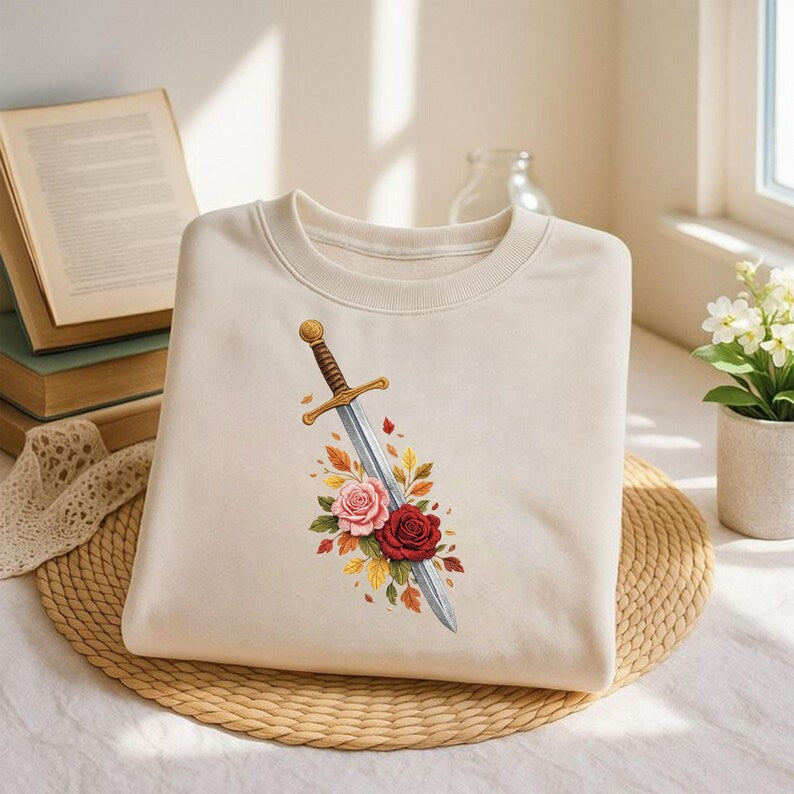 Sword Roses Fantasy Embroidery File Dark Romance Book Lover Design (Digital Download)