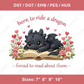 Valentine Dragon Book Embroidery File Fantasy Love Design Book Lover Gift Stitch Pattern