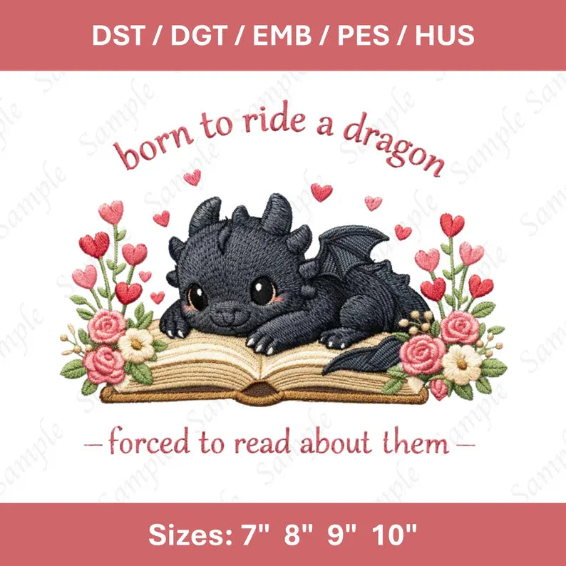 Valentine Dragon Book Embroidery File Fantasy Love Design Book Lover Gift Stitch Pattern