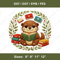 Otter Reading Books Embroidery Design (Digital File)